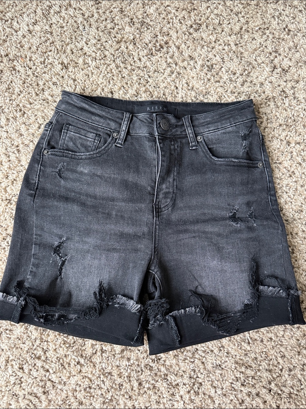 Risen Women's Distressed Black Denim Shorts